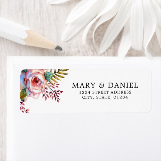 Roze Rose Bloemen Bruiloft Retouradres Label (Insitu)