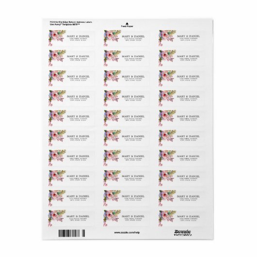 Roze Rose Bloemen Bruiloft Retouradres Label (Full Sheet)