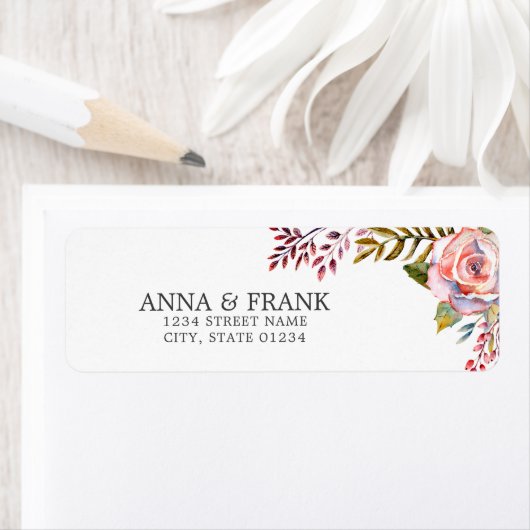 Roze Rose Bloemen Bruiloft Retouradres Label (Insitu)