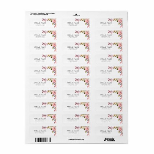 Roze Rose Bloemen Bruiloft Retouradres Label (Full Sheet)