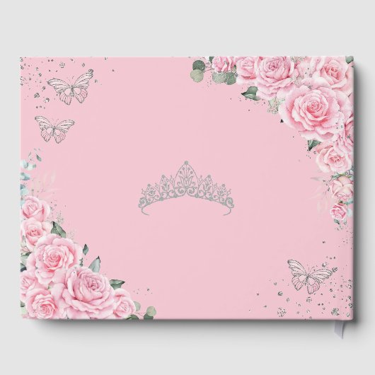 Roze Rose Bloemen Bruin Prinses Zilver QUINCEAÑERA Gastenboek (Achterkant)