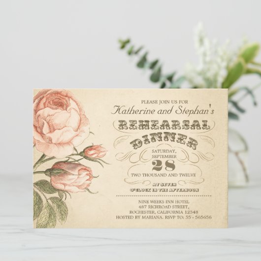 Roze Rose Bloemen  Chic Repetitie Diner Kaart (Staand voorkant)