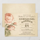 Roze Rose Bloemen  Chic Repetitie Diner Kaart (Voorkant / Achterkant)