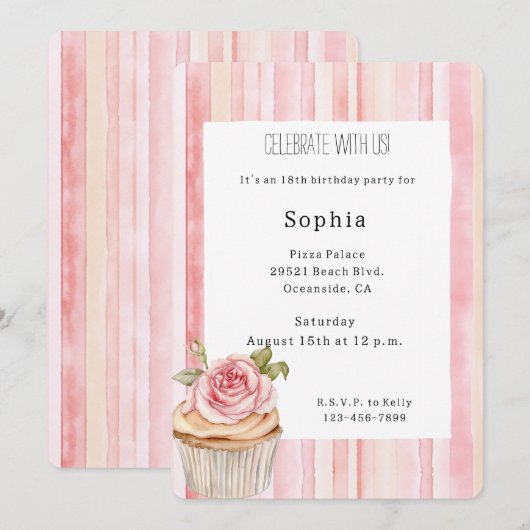 Roze Rose Bloemen Cupcake Verjaardag Kaart (Voorkant / Achterkant)