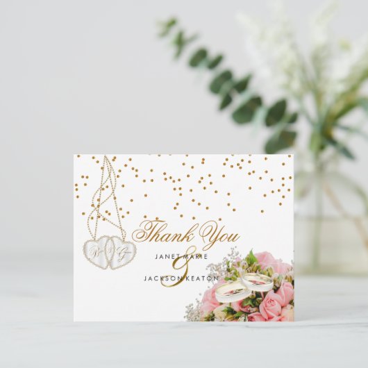 Roze Rose Bloemen - Dank u Briefkaart (Staand voorkant)