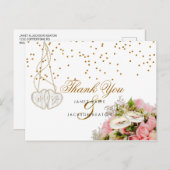 Roze Rose Bloemen - Dank u Briefkaart (Voorkant / Achterkant)