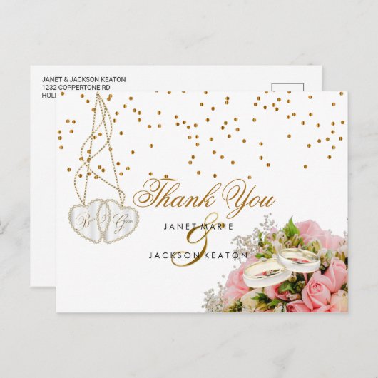 Roze Rose Bloemen - Dank u Briefkaart (Voorkant / Achterkant)