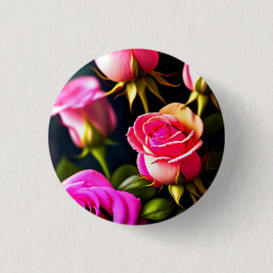 Roze Rose Bloemen Digitaal Kunstwerk Ronde Button 3,2 Cm