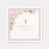 Roze Rose Bloemen Eerste Communie Cocktail Servet (Voorkant)