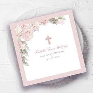 Roze Rose Bloemen Eerste Communie Cocktail Servet