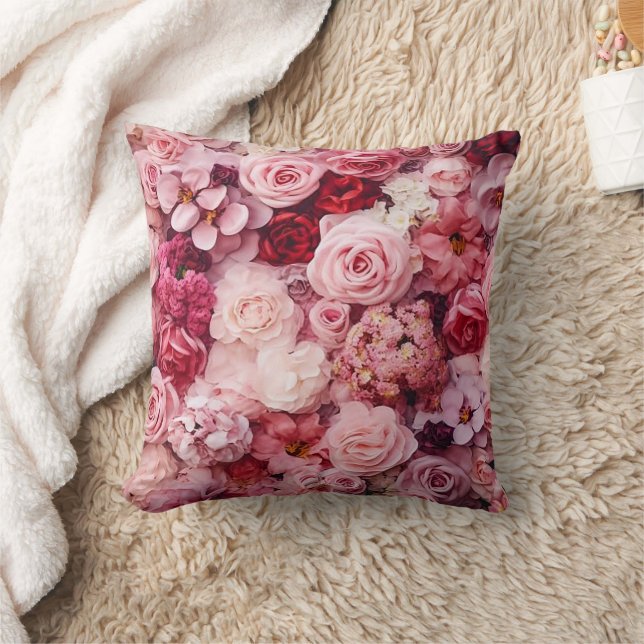 Roze Rose Bloemen Elegante Girly Kussen (Deken)