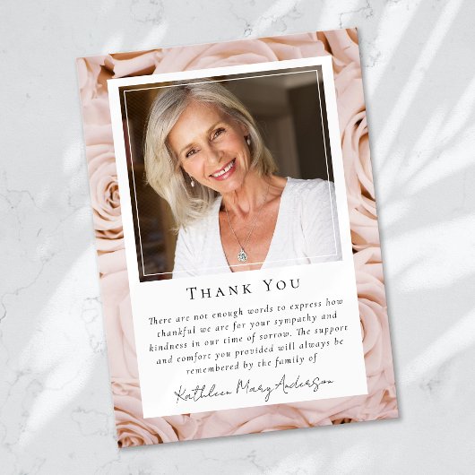 Roze Rose Bloemen Foto Keepsake Begrafenismonument Bedankkaart