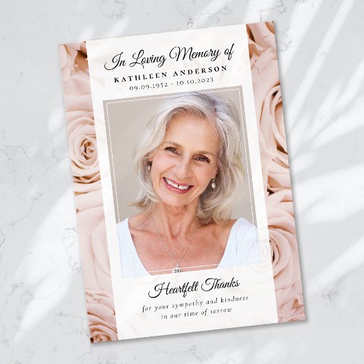 Roze Rose Bloemen Foto Keepsake Begrafenismonument Bedankkaart