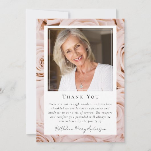 Roze Rose Bloemen Foto Keepsake Begrafenismonument Bedankkaart (Voorkant)