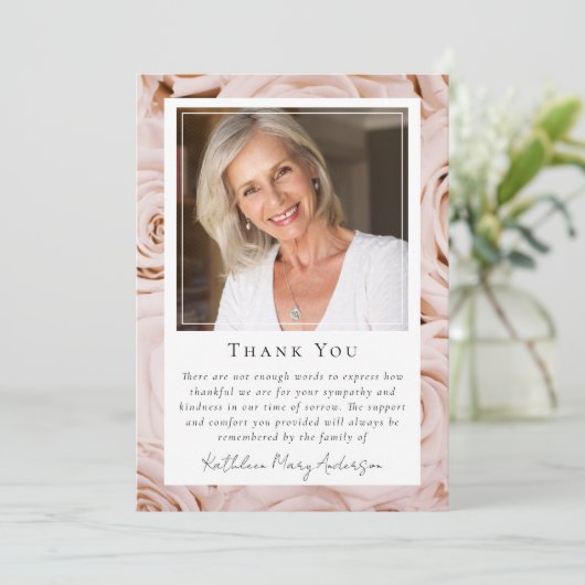 Roze Rose Bloemen Foto Keepsake Begrafenismonument Bedankkaart (Staand voorkant)