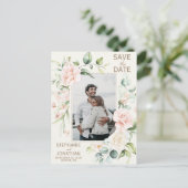 Roze Rose Bloemen Foto Save the Date Briefkaarten (Staand voorkant)