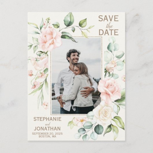 Roze Rose Bloemen Foto Save the Date Briefkaarten (Voorkant)