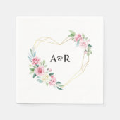 Roze Rose Bloemen Goud Hart Vormig Lijst Wedding Servet (Voorkant)