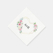 Roze Rose Bloemen Goud Hart Vormig Lijst Wedding Servet (Hoek)