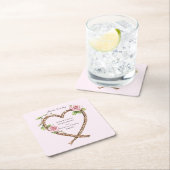 Roze Rose Bloemen Hart Wedding Kartonnen Onderzetters (Insitu)