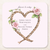 Roze Rose Bloemen Hart Wedding Kartonnen Onderzetters (Voorkant)