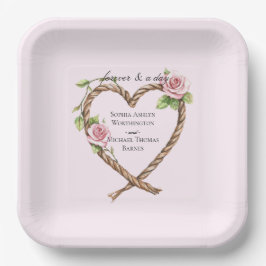 Roze Rose Bloemen Hart Wedding Papieren Bordje