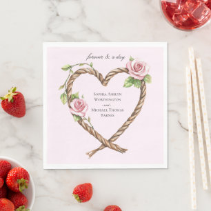 Roze Rose Bloemen Hart Wedding Servet