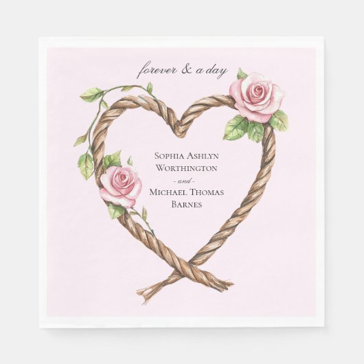 Roze Rose Bloemen Hart Wedding Servet (Voorkant)