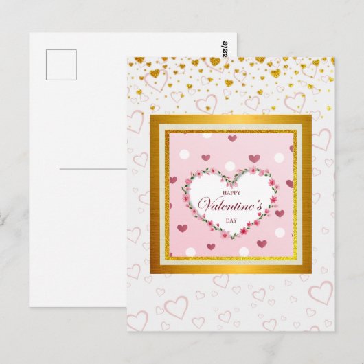 Roze Rose Bloemen Harten Valentijnsdag Gifts Briefkaart (Voorkant / Achterkant)