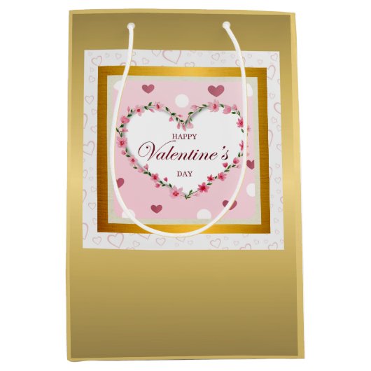 Roze Rose Bloemen Harten Valentijnsdag Gifts Medium Cadeauzakje (Voorkant)