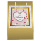 Roze Rose Bloemen Harten Valentijnsdag Gifts Medium Cadeauzakje (Achterkant)