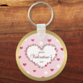 Roze Rose Bloemen Harten Valentijnsdag Gifts Sleutelhanger (Voorkant)