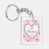Roze Rose Bloemen Harten Valentijnsdag Gifts Sleutelhanger (Voorkant Links)