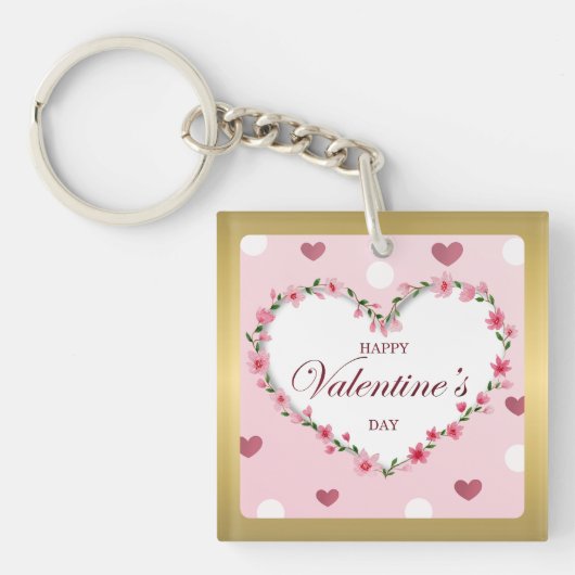 Roze Rose Bloemen Harten Valentijnsdag Gifts Sleutelhanger (Voorkant)