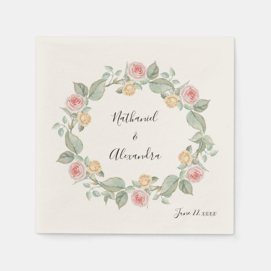 Roze Rose Bloemen Krans Zomer Huwelijk Servetten (Voorkant)