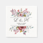 Roze Rose Bloemen Monogram Bruiloft Papier Servett Servet (Voorkant)