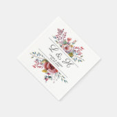 Roze Rose Bloemen Monogram Bruiloft Papier Servett Servet (Hoek)