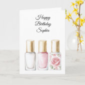 Roze Rose Bloemen Nagellak Verjaardag Kaart (Gele Bloem)