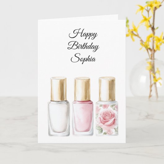 Roze Rose Bloemen Nagellak Verjaardag Kaart (Gele Bloem)