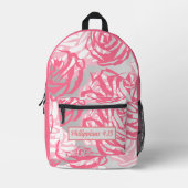 Roze Rose Bloemen Patroon met Bijbelvers Bedrukte Rugzak (Voorkant)