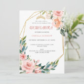 Roze Rose Bloemen Quinceanera Blush Vlindertiar Kaart (Staand voorkant)