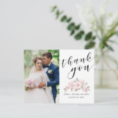 Roze Rose Bloemen Script Trouwfoto Dank u Briefkaart (Staand voorkant)