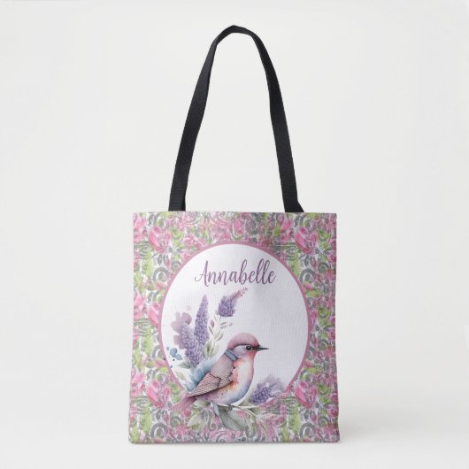Roze Rose Bloemen Scroll Tote Bag (Voorkant)