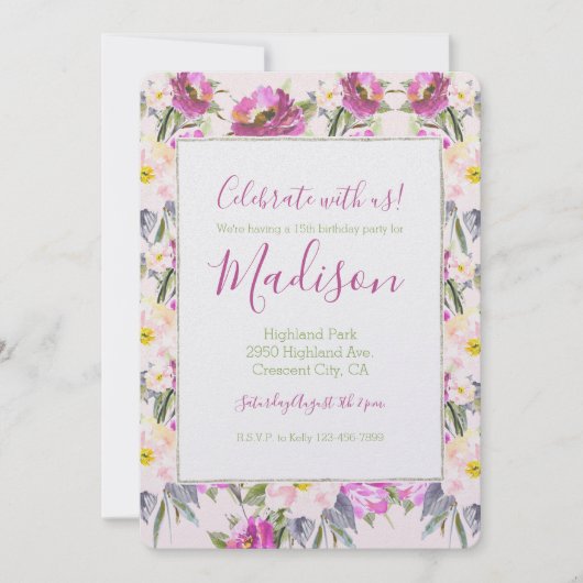 Roze Rose Bloemen Verjaardag Kaart (Voorkant)