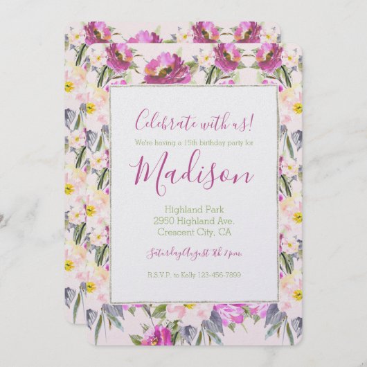 Roze Rose Bloemen Verjaardag Kaart (Voorkant / Achterkant)