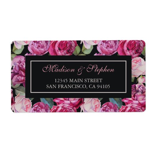 Roze Rose Bloemen Waterverf - Bruiloft Etiket (Voorkant)