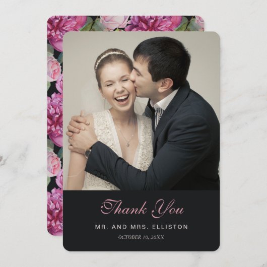 Roze Rose Bloemen Waterverf | Dank u Bedankkaart (Voorkant / Achterkant)