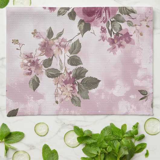  Roze Rose Bloemen Waterverf Theedoek (Gevouwen)