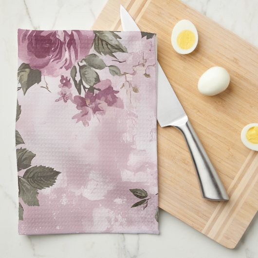 Roze Rose Bloemen Waterverf Theedoek (Quarter Fold)