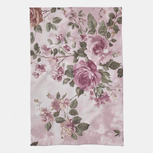  Roze Rose Bloemen Waterverf Theedoek (Verticaal)